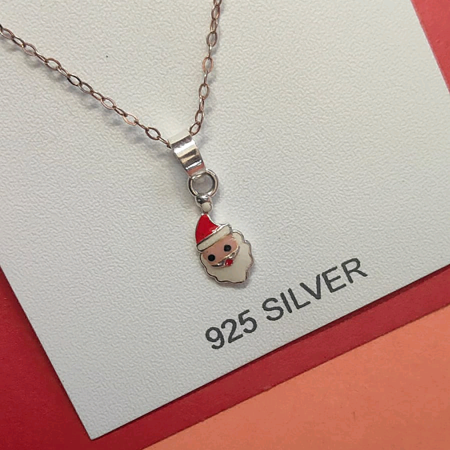 White Enamel Santa Claus Pendant With Chain 